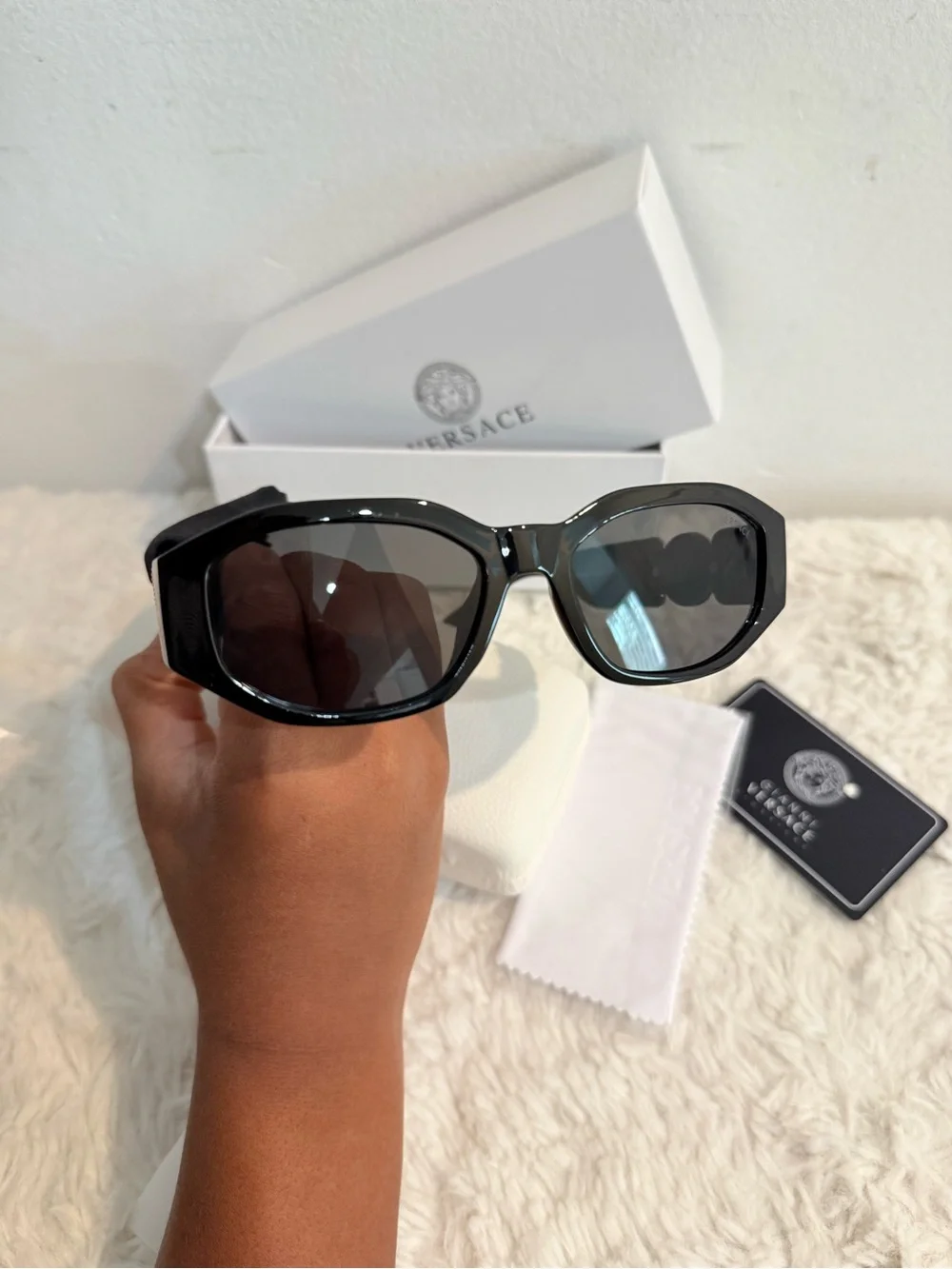 Versace Black Sunglasses with Gold Medallion Detail
